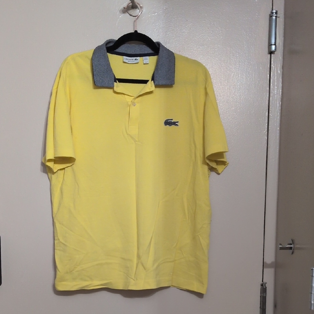GUC Lacoste men's yellow polo with contrasting gray collar, size 7 (XXL)